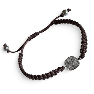 Adjustable Hand Tied Bracelet w/ Sterling Silver Accents & Silver Pave Connector